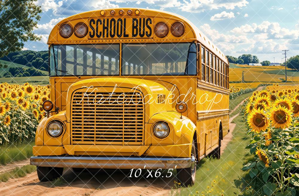 Kate School Bus Sunflower Field Backdrop Designed by Emetselch - Kate Backdrop AU