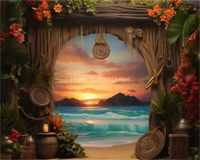 Kate Tropical Beach Sunset Backdrop Designed by Happy Squirrel Design - Kate Backdrop AU