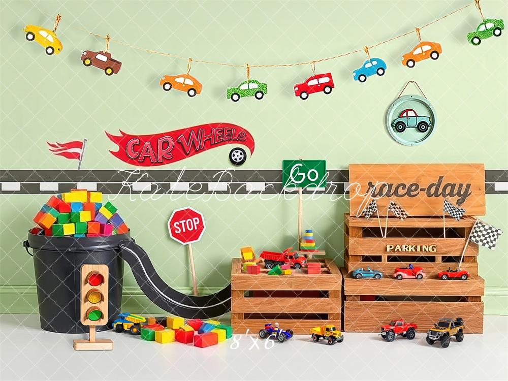 Kate Race Day Toy Cars Wooden Crates Backdrop Designed by Laura Bybee - Kate Backdrop AU