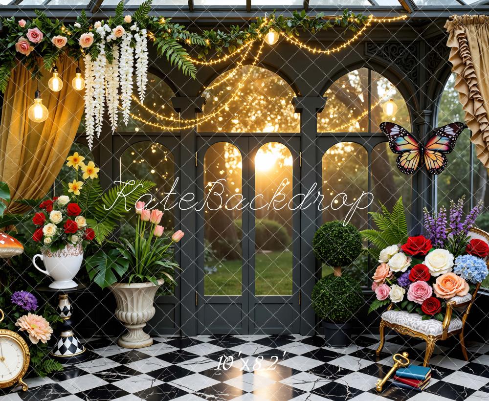 Kate Spring Sunroom Flowers Clock Backdrop Designed by Mini MakeBelieve