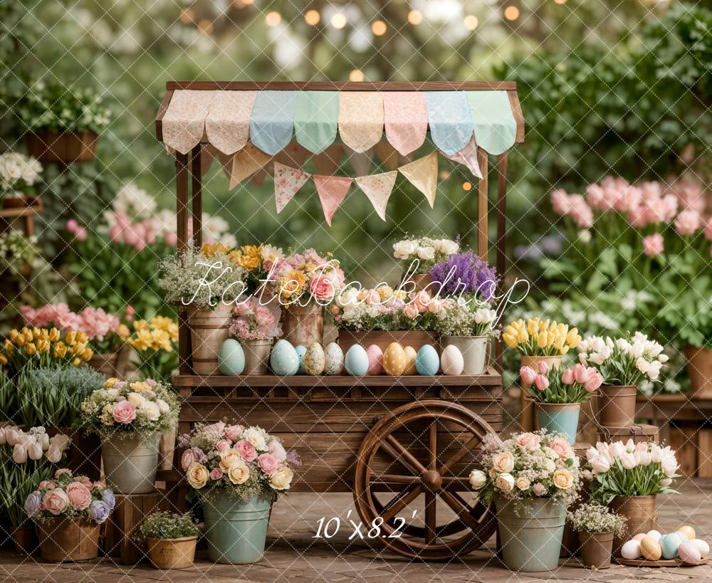 Kate Easter Bunny Flower Cart Fleece Backdrop Designed by Emetselch