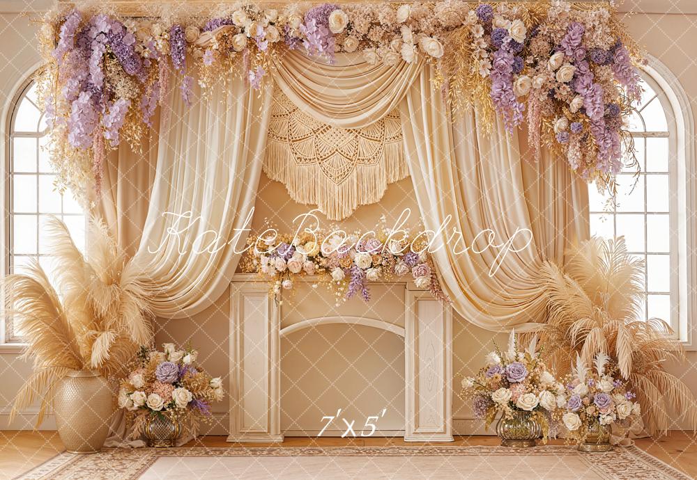 Kate Boho Floral Drapes Pampas Beige Backdrop Designed by Emetselch