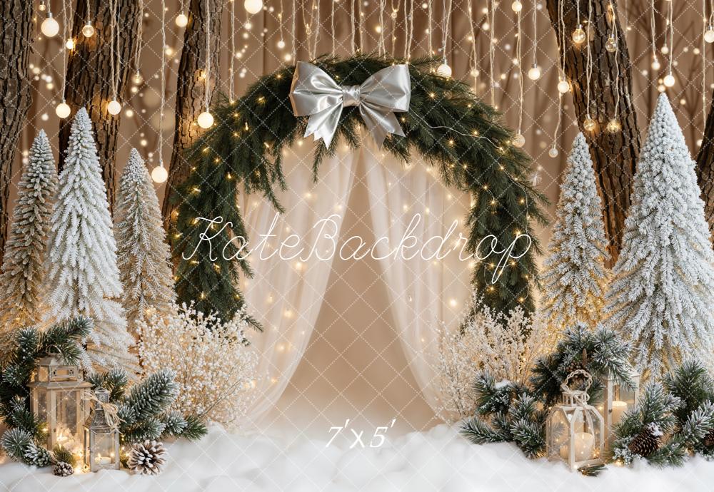 Kate Christmas Flower Arch Frosted Trees Backdrop Designed by Emetselch - Kate Backdrop AU