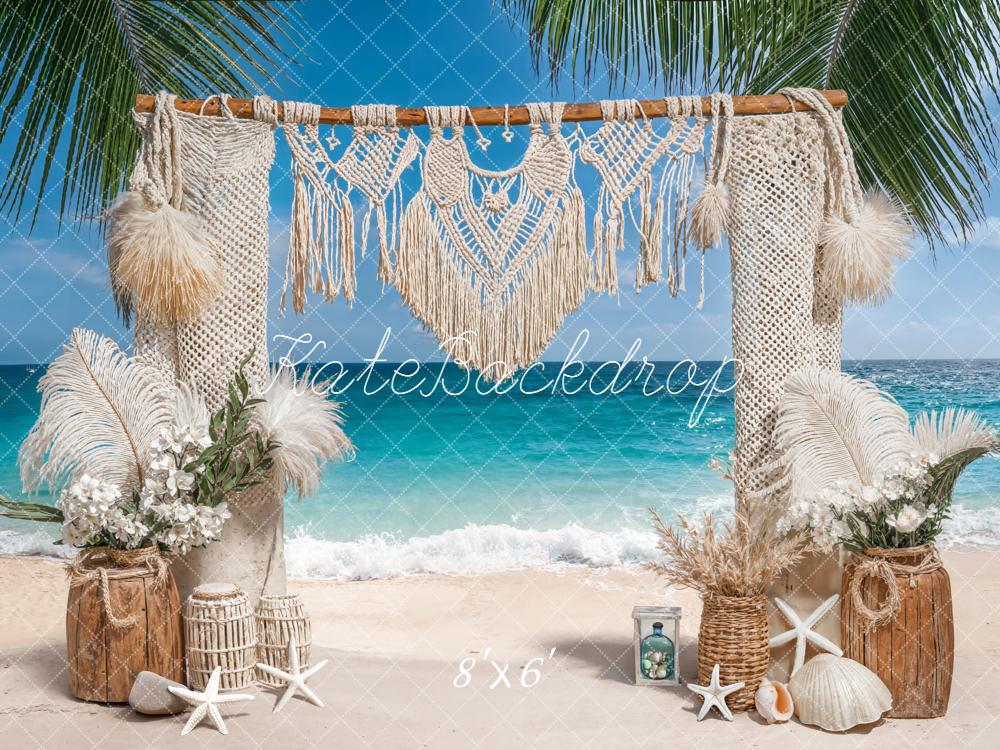 Kate Boho Beach Macrame Starfish Shells Backdrop Designed by Emetselch - Kate Backdrop AU