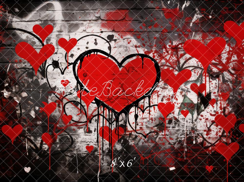 Kate Valentine's Day Graffiti Red Hearts Backdrop Designed by Emetselch