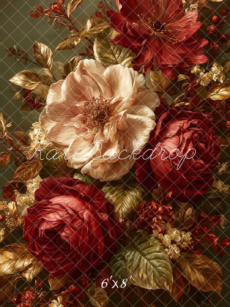 Kate Red Gold Flowers Leaves Backdrop Designed by GQ