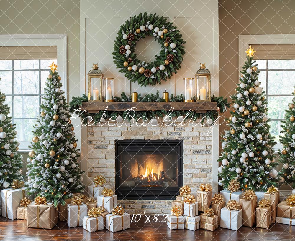 Kate Christmas Fireplace Gift Boxes Backdrop Designed by Mini MakeBelieve