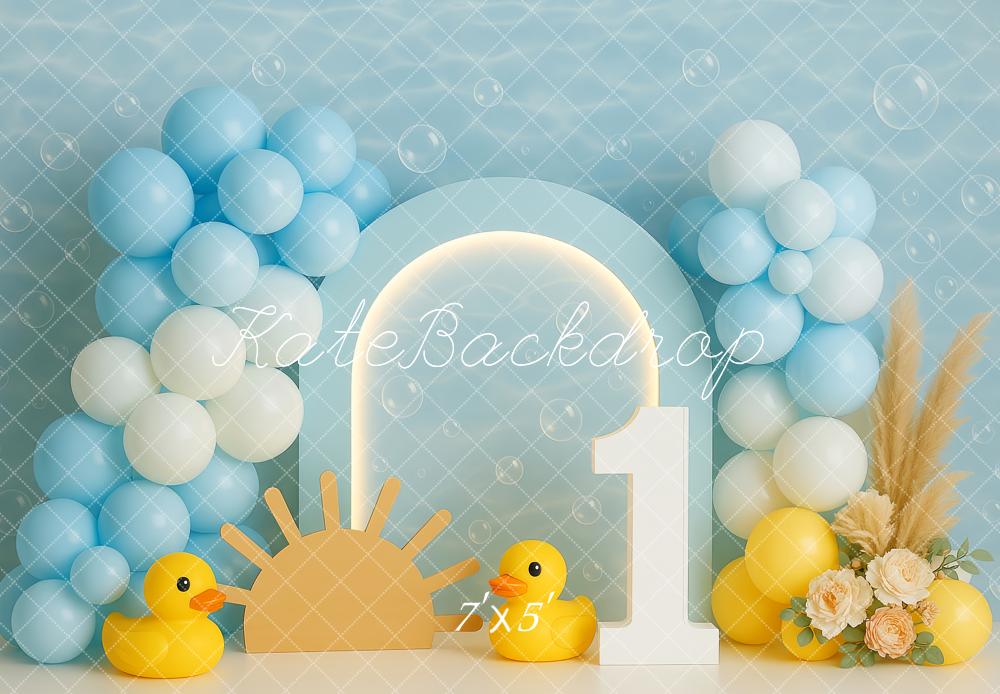 Kate 1st Birthday Blue Balloons Ducks Backdrop Designed by Patty Roberts - Kate Backdrop AU