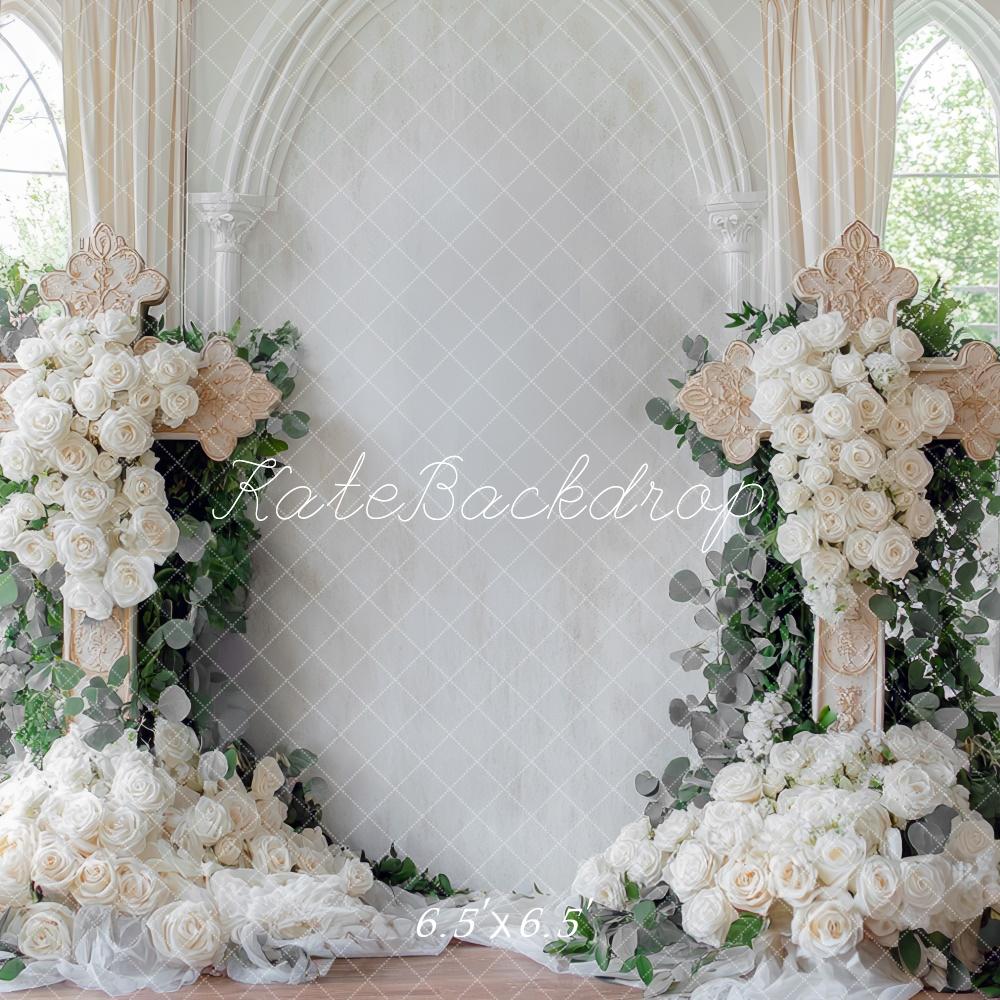 Kate Wedding Cross White Roses Floral Backdrop Designed by Mini MakeBelieve - Kate Backdrop AU