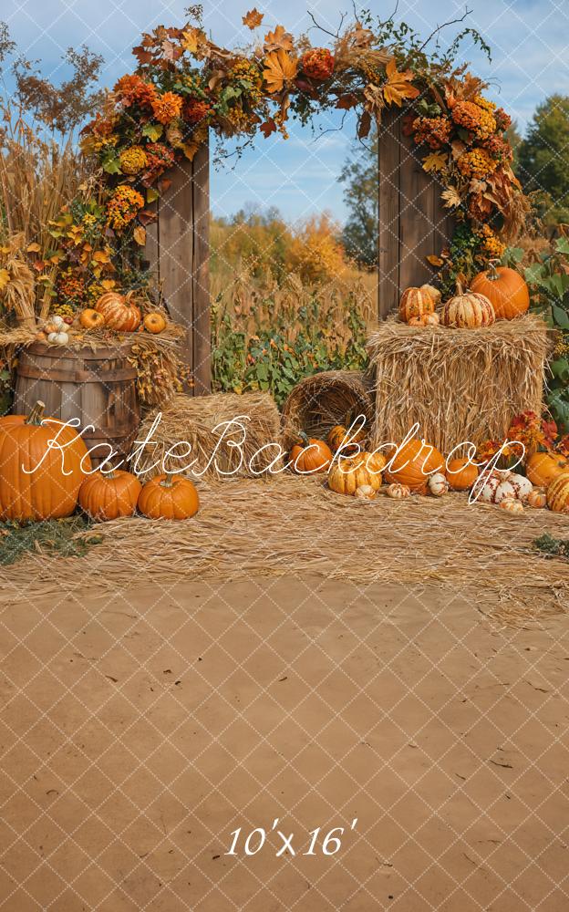 Kate Autumn Pumpkins Hay Backdrop Designed by Emetselch - Kate Backdrop AU