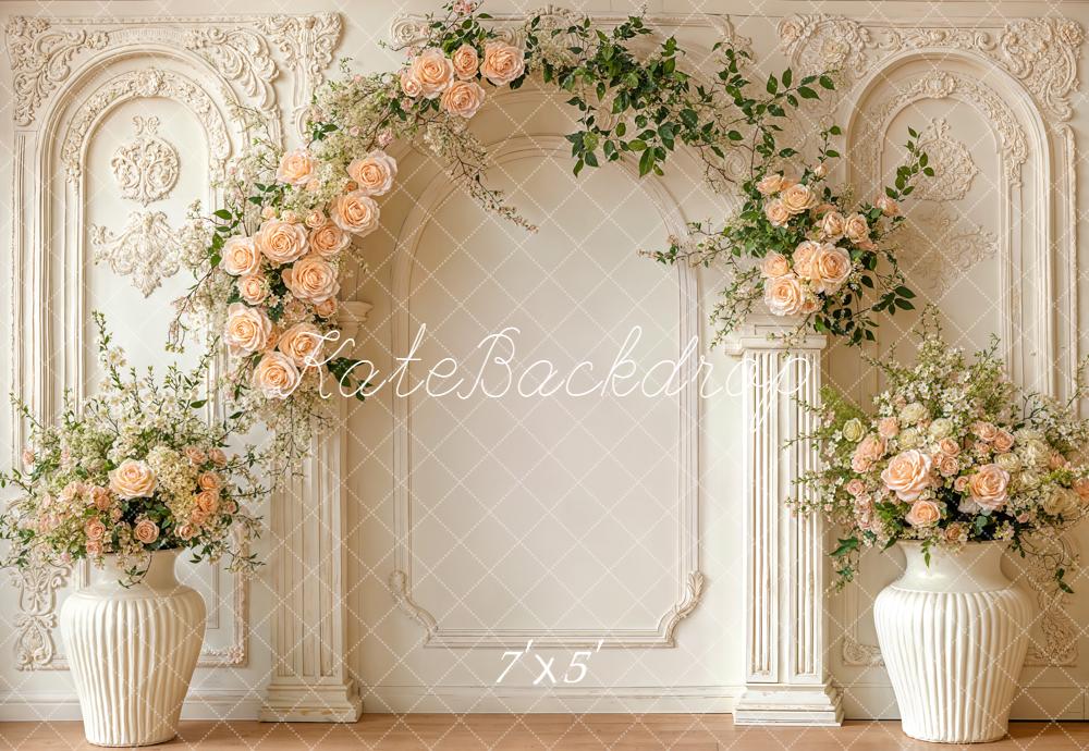 Kate Flower Arch Cream Ornate Vases Backdrop Designed by Emetselch