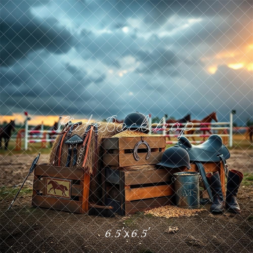 Kate Equestrian Tack Helmets Boots Backdrop Designed by Laura Bybee - Kate Backdrop AU