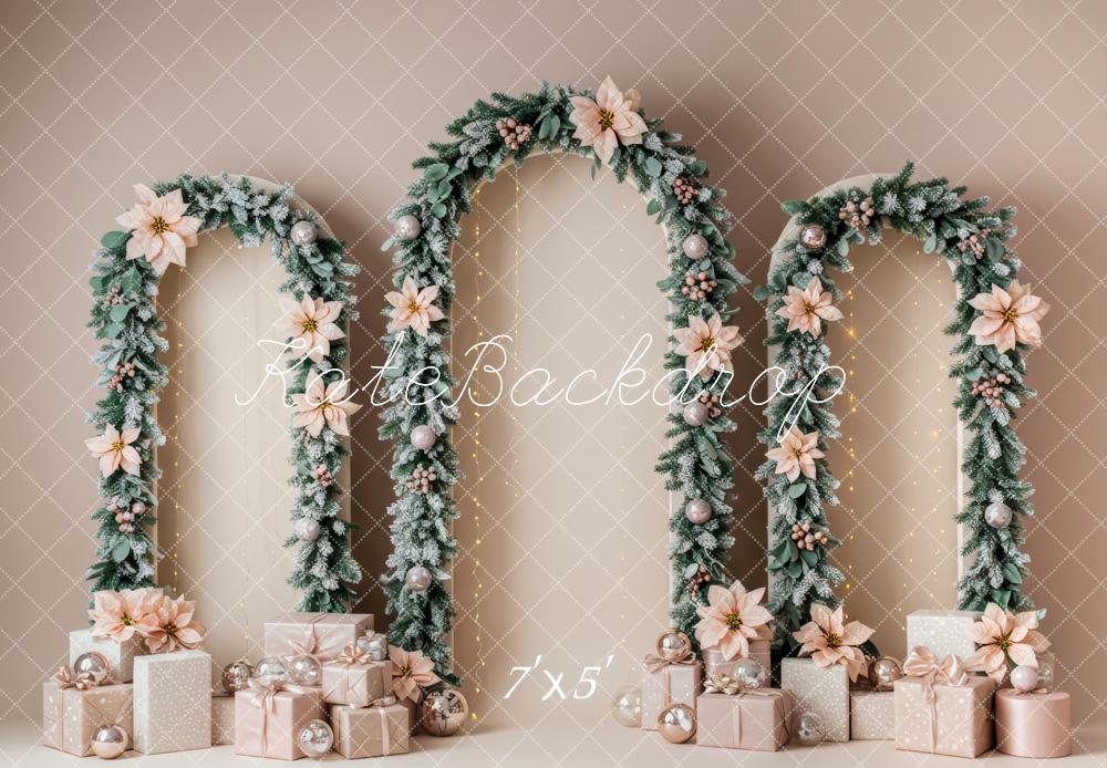 Kate Christmas Flower Arch Presents Backdrop Designed by Patty Roberts