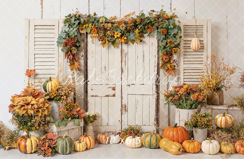 Kate Fall Pumpkin Retro Door Fleece Backdrop Designed by Emetselch
