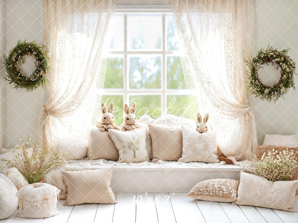 Kate Easter Bunny Window Seat Neutral Wreaths Backdrop Designed by Emetselch - Kate Backdrop AU