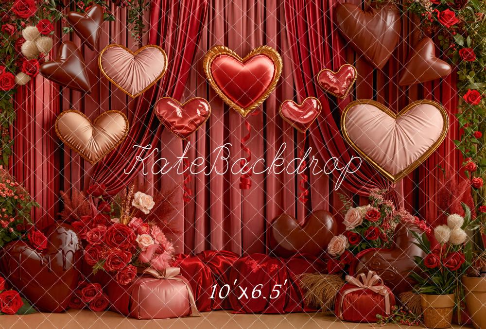 Kate Valentine Heart Balloons Curtains Backdrop Designed by Emetselch