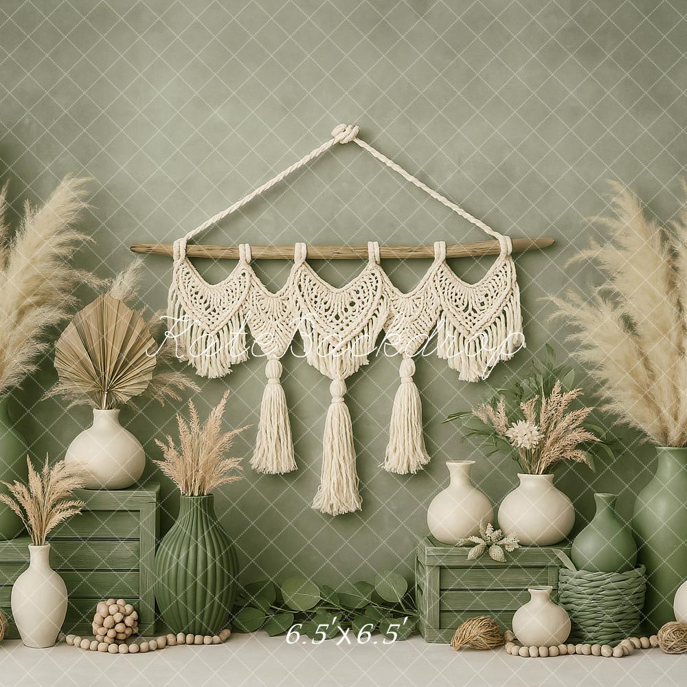 Kate Boho Macrame Pampas Grass Green Backdrop Designed by Ashley Paul