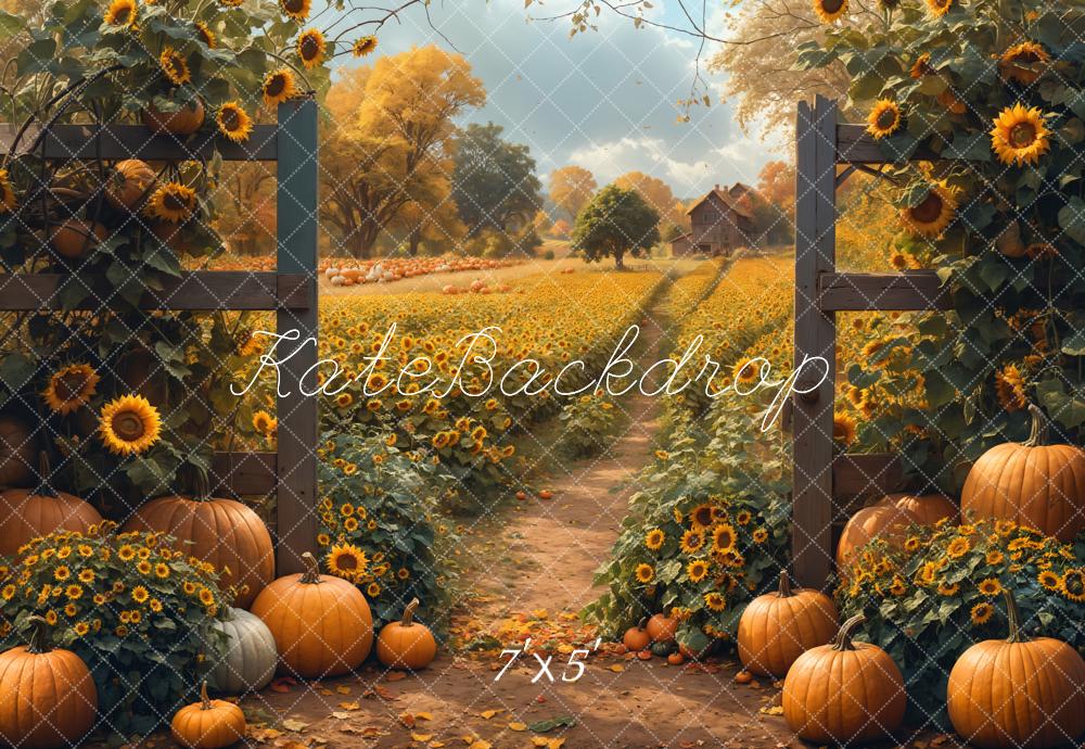 Kate Autumn Sunflower Path Pumpkin Backdrop Designed by Emetselch
