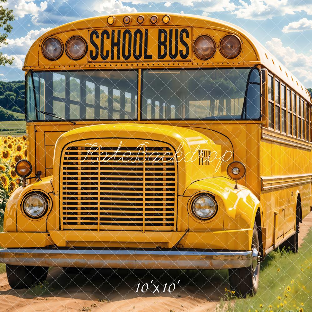 Kate School Bus Sunflower Field Backdrop Designed by Emetselch - Kate Backdrop AU