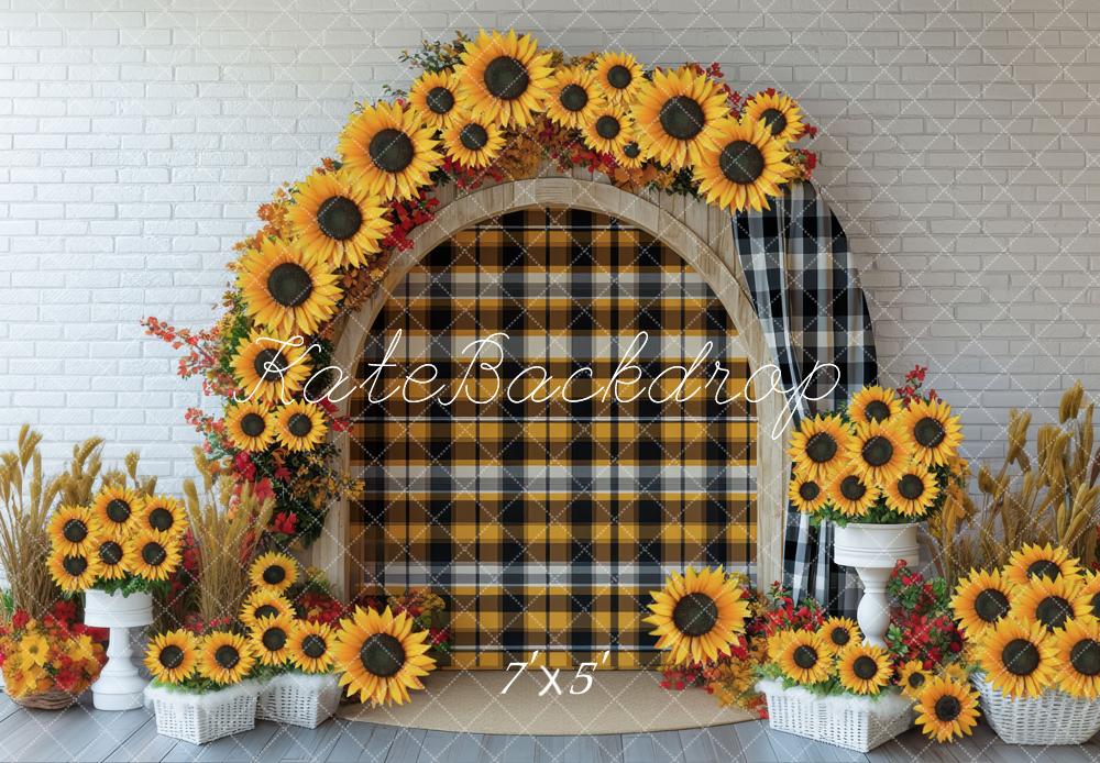 Kate Arch Sunflowers Plaid Backdrop Designed by Mini MakeBelieve - Kate Backdrop AU