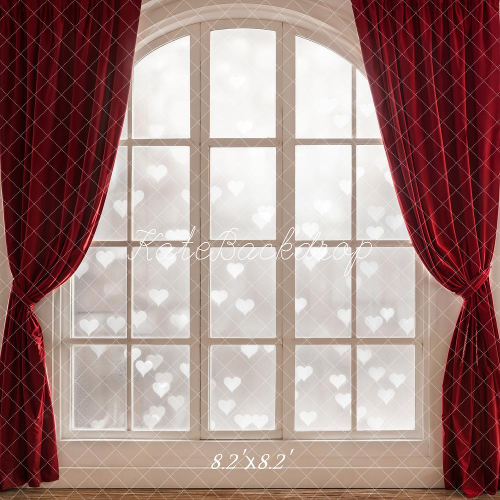 Kate Red Curtains Arched Window Hearts Backdrop Designed by Chain