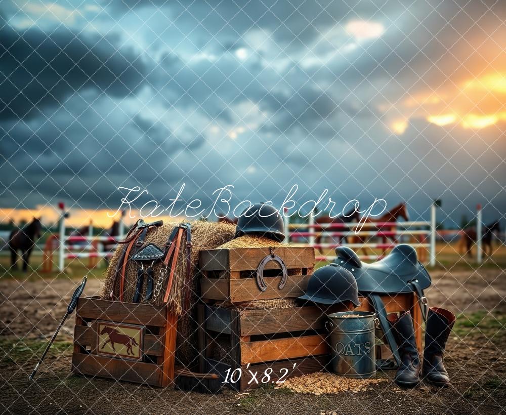 Kate Equestrian Tack Helmets Boots Backdrop Designed by Laura Bybee - Kate Backdrop AU