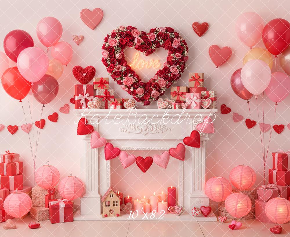 Kate Valentine Heart Balloons Gifts Backdrop Designed by Emetselch - Kate Backdrop AU