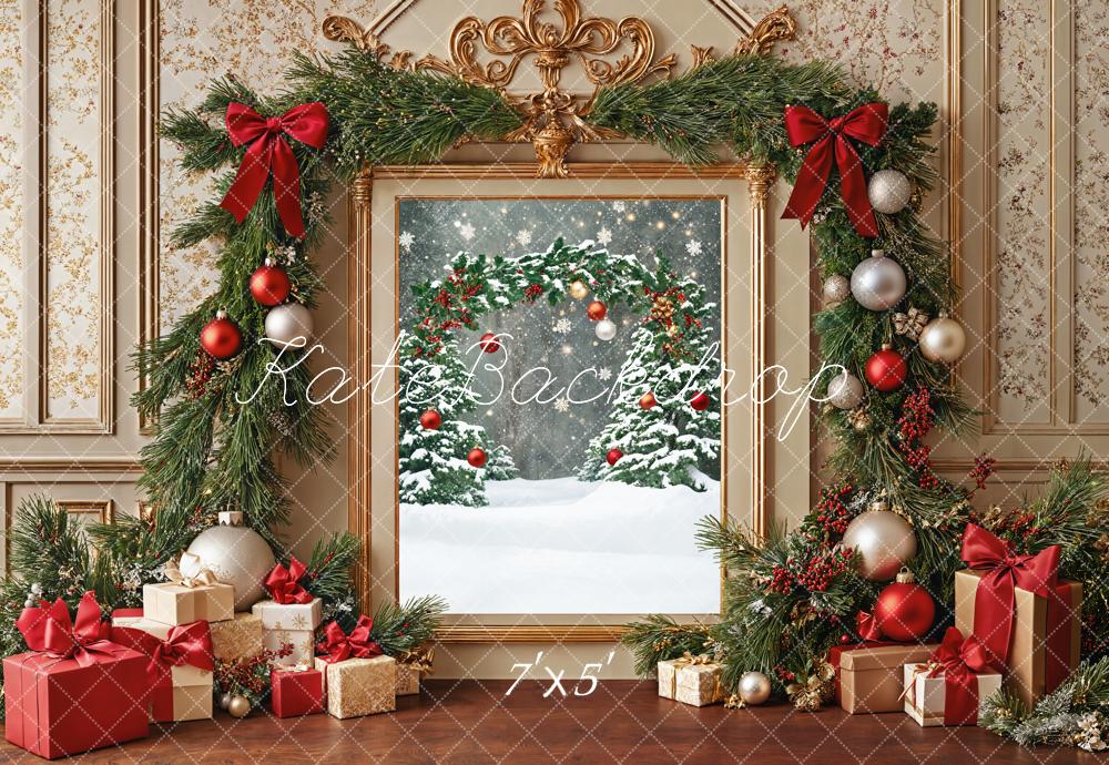 Kate Christmas Presents Snowy Trees Backdrop Designed by Emetselch - Kate Backdrop AU