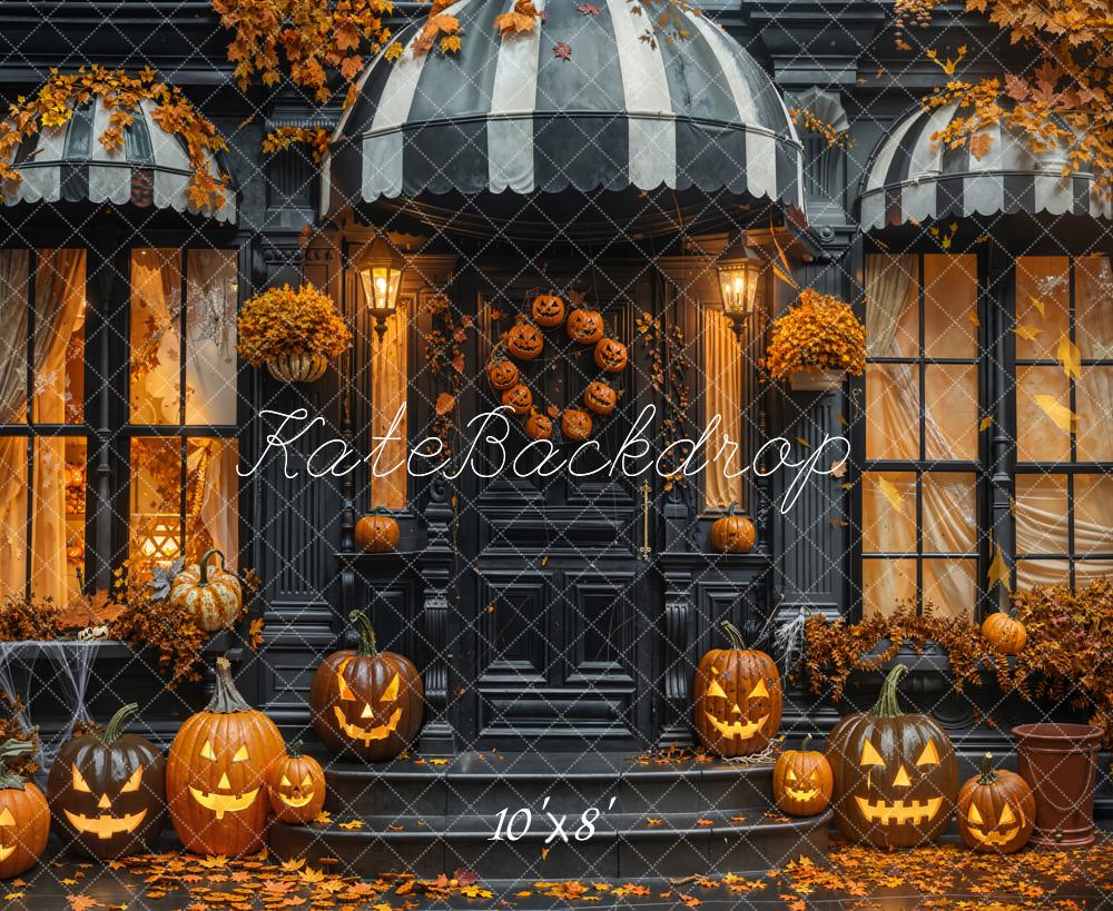 Kate Halloween Pumpkins Black Porch Fleece Backdrop Designed by Emetselch - Kate Backdrop AU
