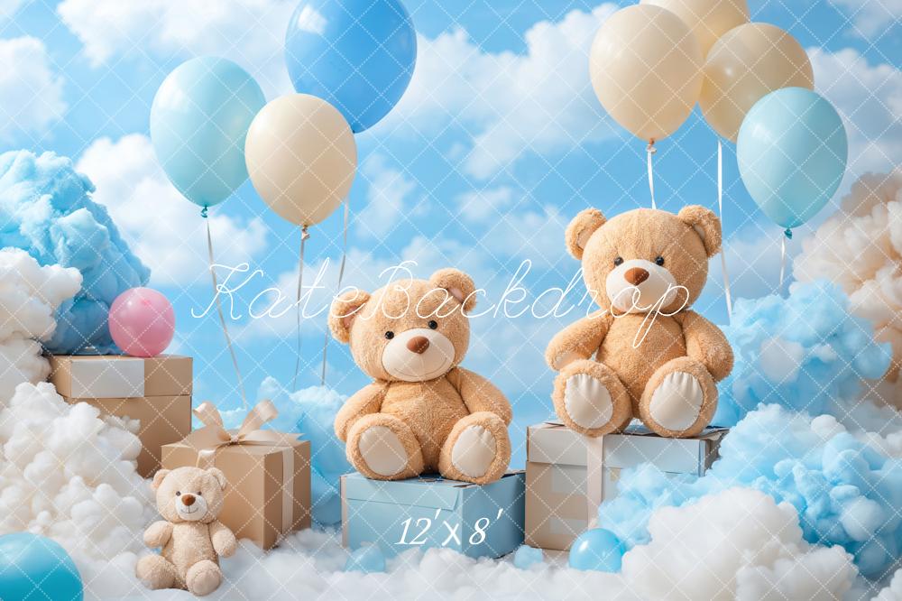 Kate Teddy Bears Balloons Clouds Fleece Backdrop Designed by Emetselch