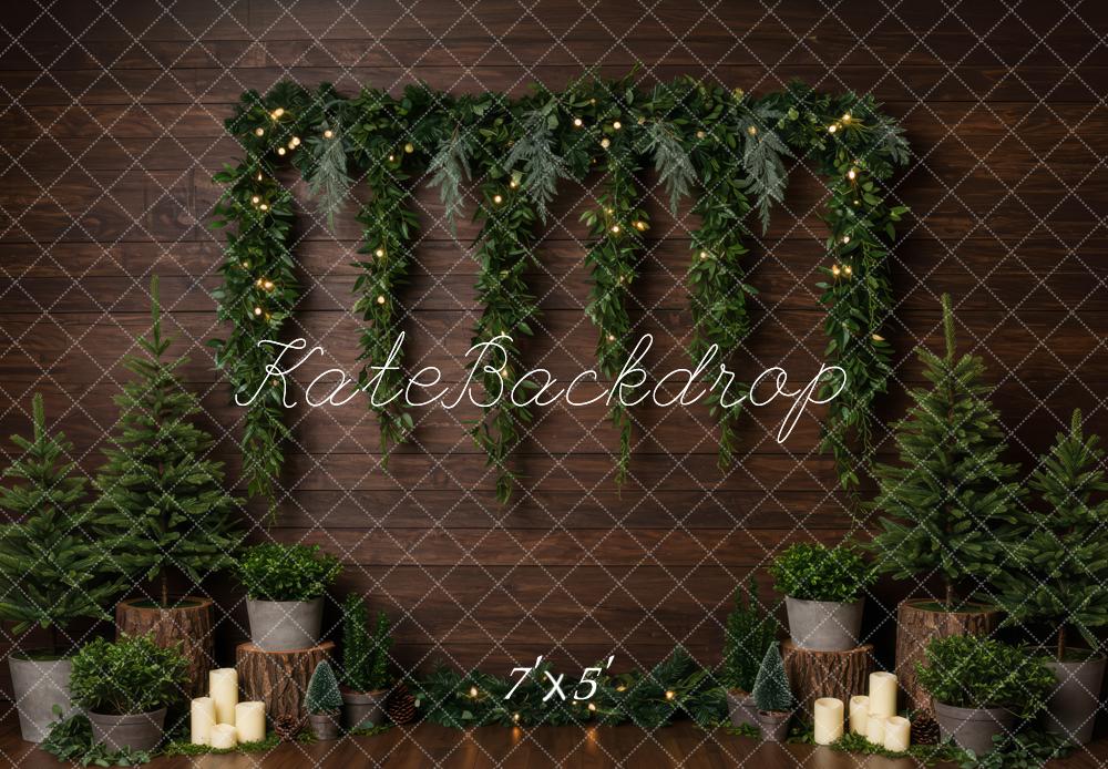 Kate Christmas Greenery Candles Wooden Wall Backdrop Designed by Patty Roberts
