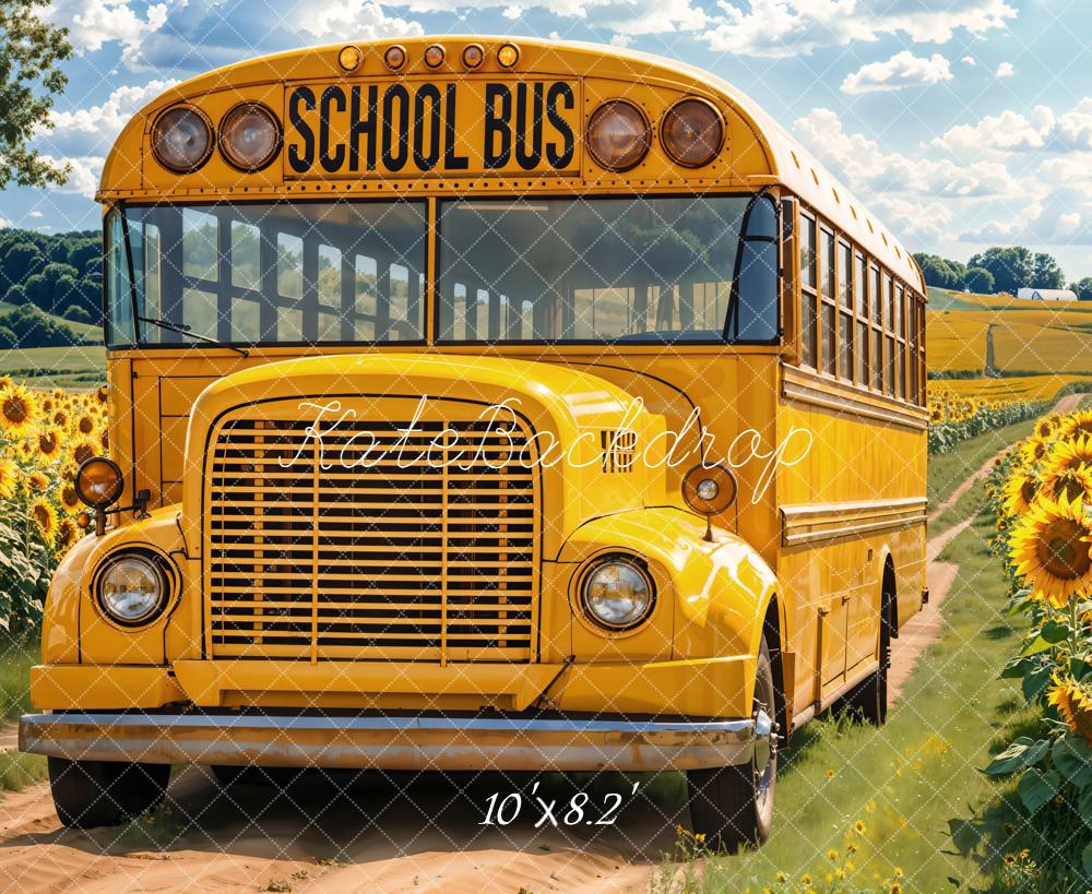 Kate School Bus Sunflower Field Backdrop Designed by Emetselch - Kate Backdrop AU