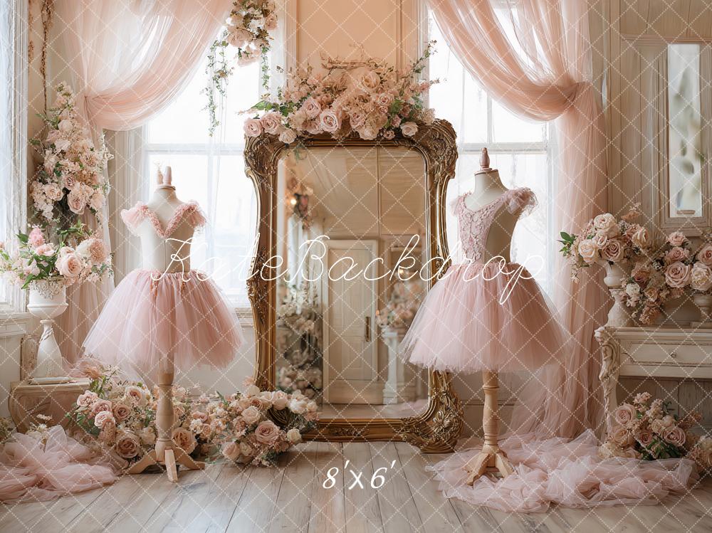 Kate Pink Dresses Flowers Mirror Backdrop Designed by Ashley Paul