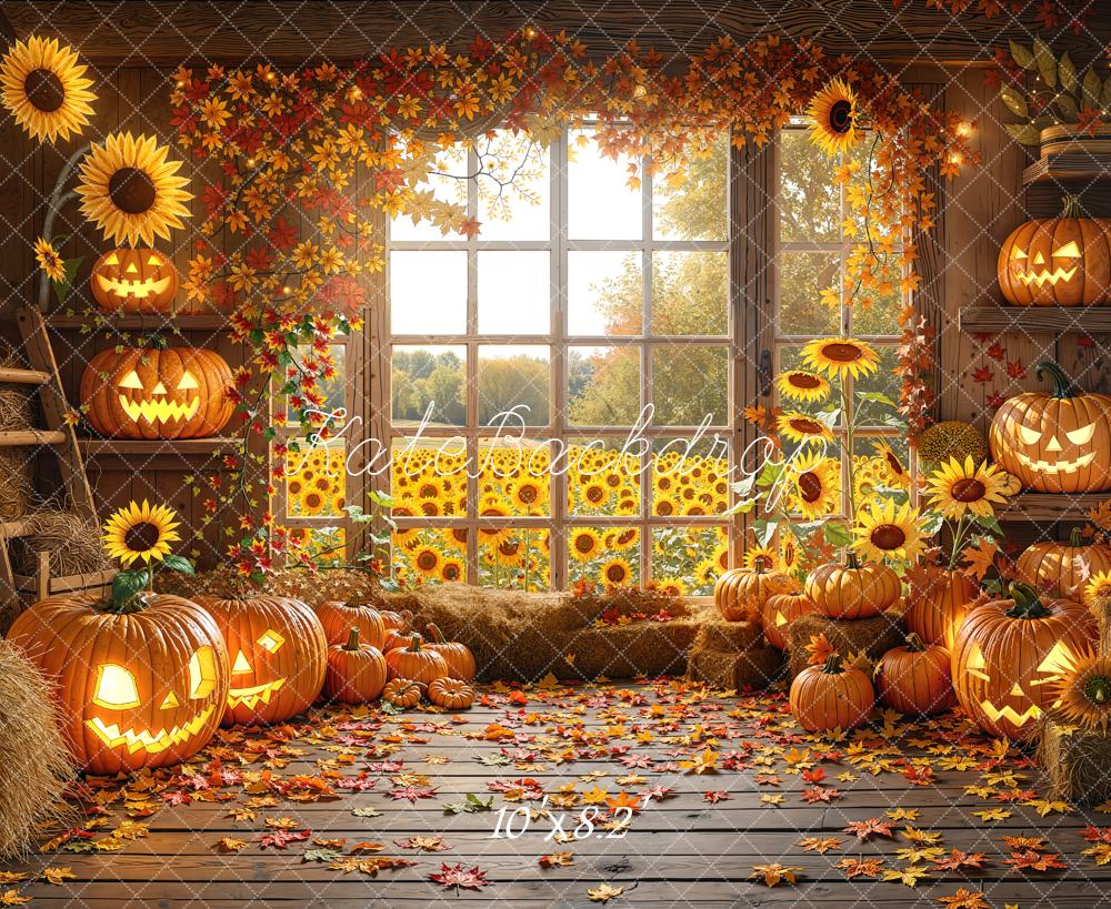 Kate Halloween Sunflowers Pumpkins Autumn Backdrop Designed by Chain - Kate Backdrop AU
