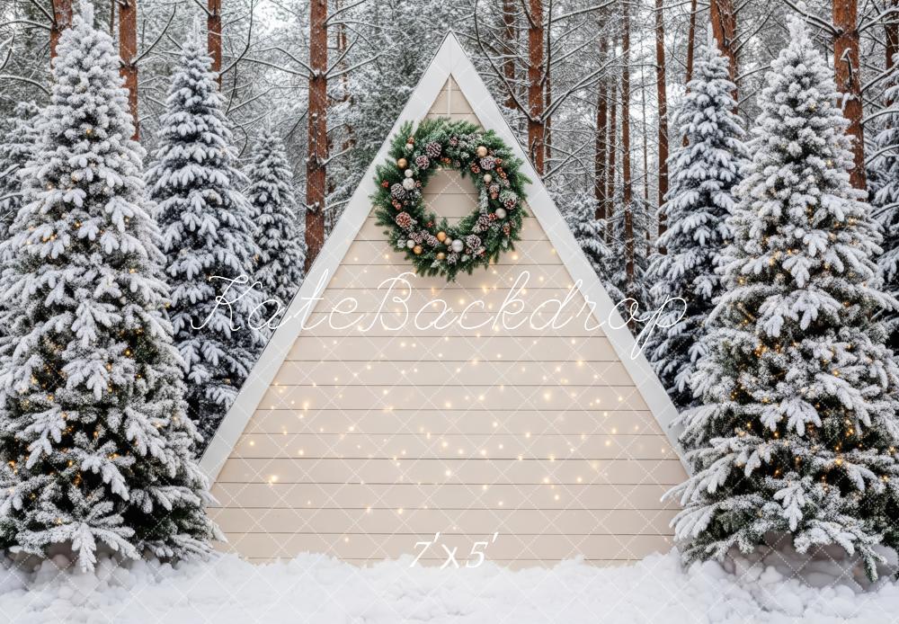 Kate Christmas Snow Forest Cabin Wreath Backdrop Designed by Patty Roberts