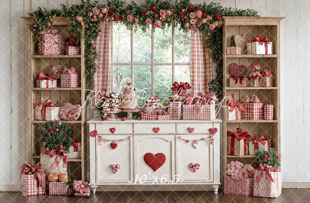 Kate Valentine Heart Floral Gift Cabinet Fleece Backdrop Designed by Emetselch