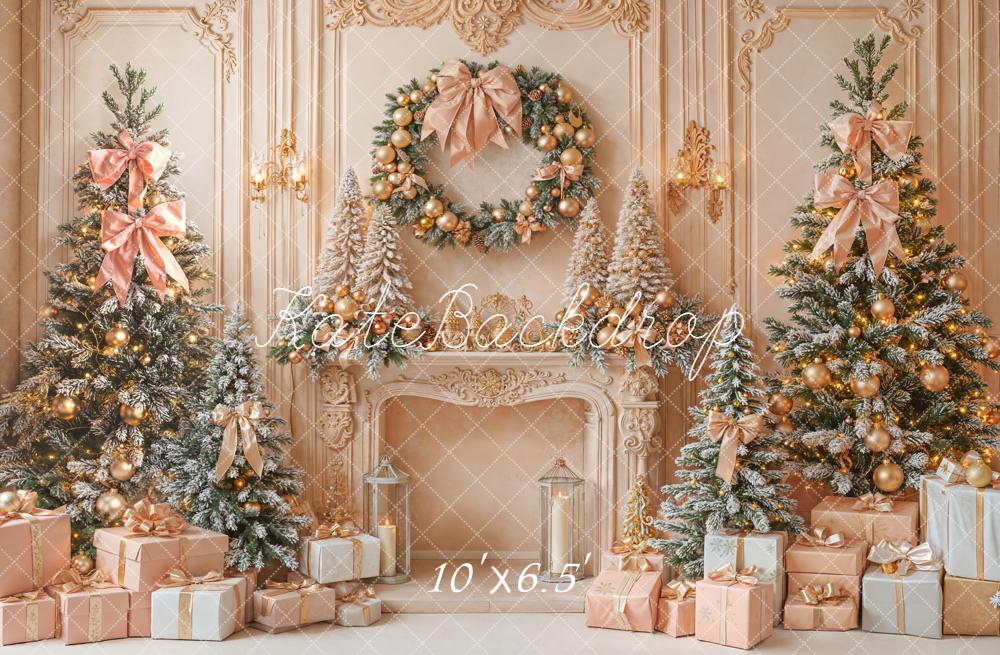 Kate Christmas Trees Wreath Fireplace Backdrop Designed by Emetselch - Kate Backdrop AU