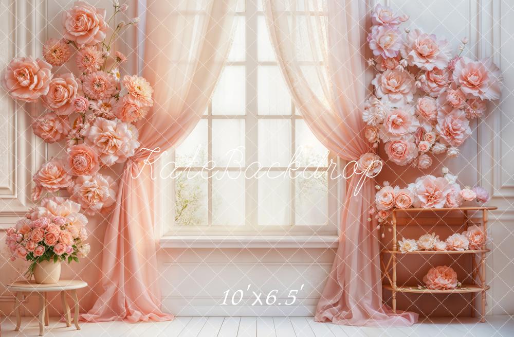 Kate Flower Arch Pink Curtain Window Fleece Backdrop Designed by Emetselch