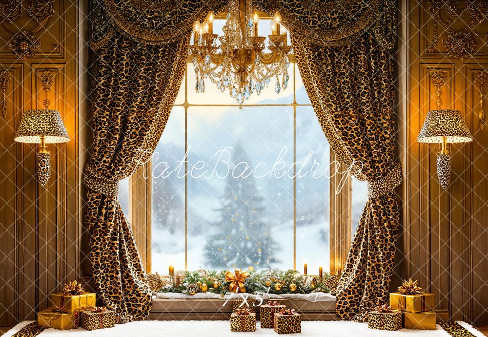 Kate Christmas Leopard Curtains Window Backdrop Designed by Emetselch
