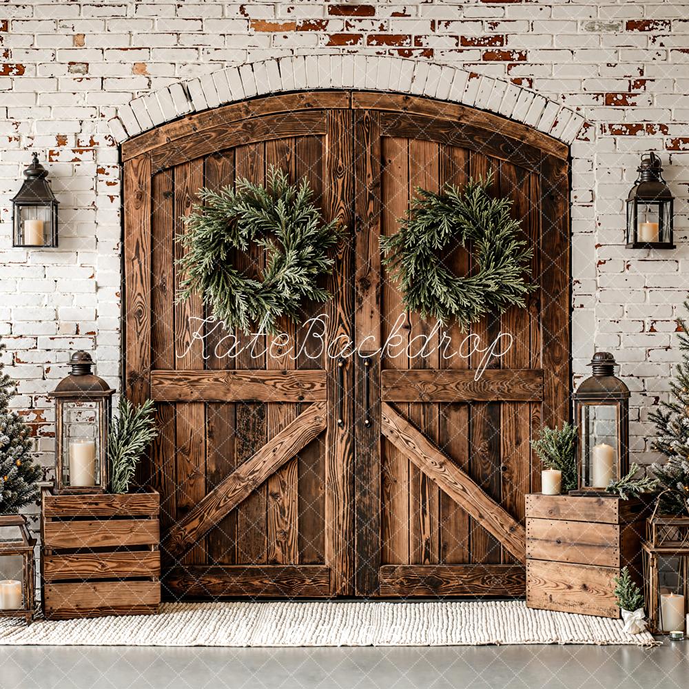 Kate Christmas Wooden Door Wreath Lantern Backdrop Designed by Emetselch - Kate Backdrop AU