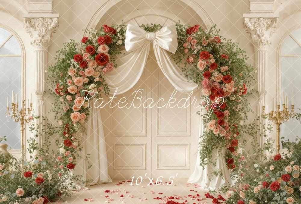 Kate Flower Arch Bow Roses Elegant Fleece Backdrop Designed by Emetselch