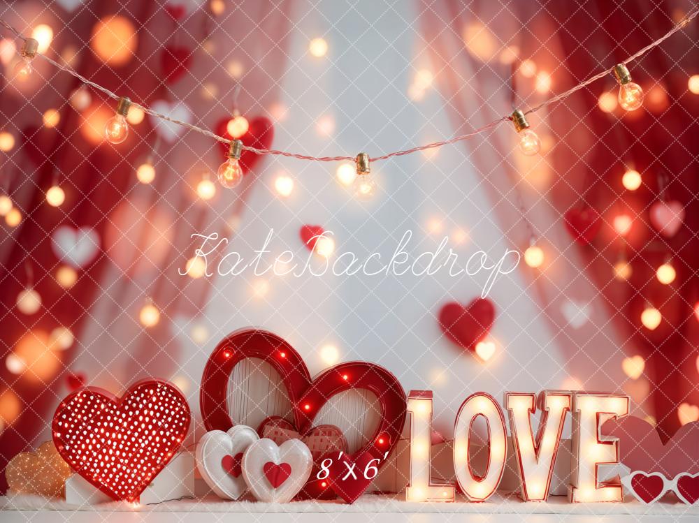 Kate Valentine Hearts Love Bokeh Fleece Backdrop Designed by Emetselch