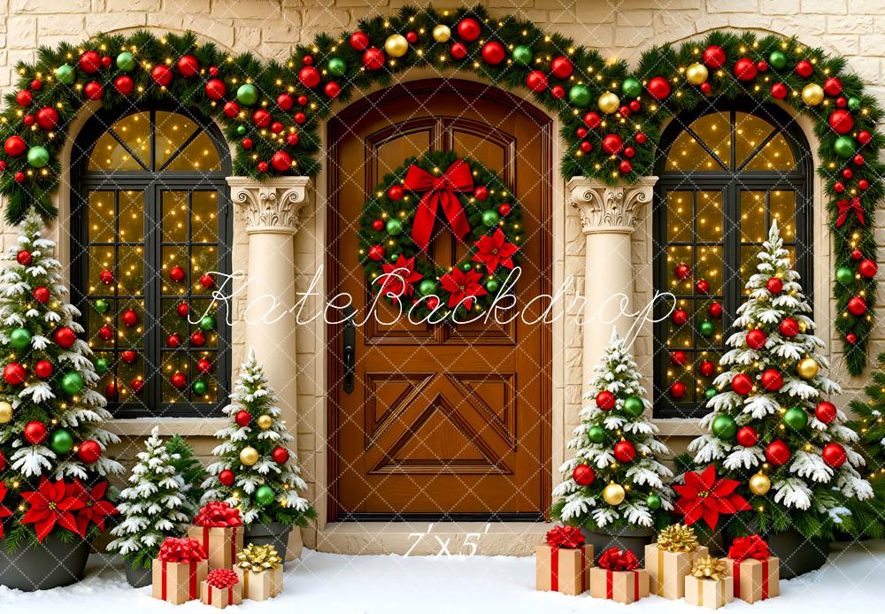 Kate Christmas Wreath Snowy Trees Backdrop Designed by Mini MakeBelieve - Kate Backdrop AU