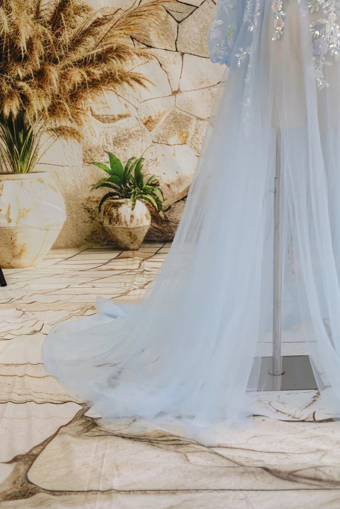 Kate Mesh Hanging Neck Mid Sleeve Trailing Maternity Photoshoot Dress - Kate Backdrop AU