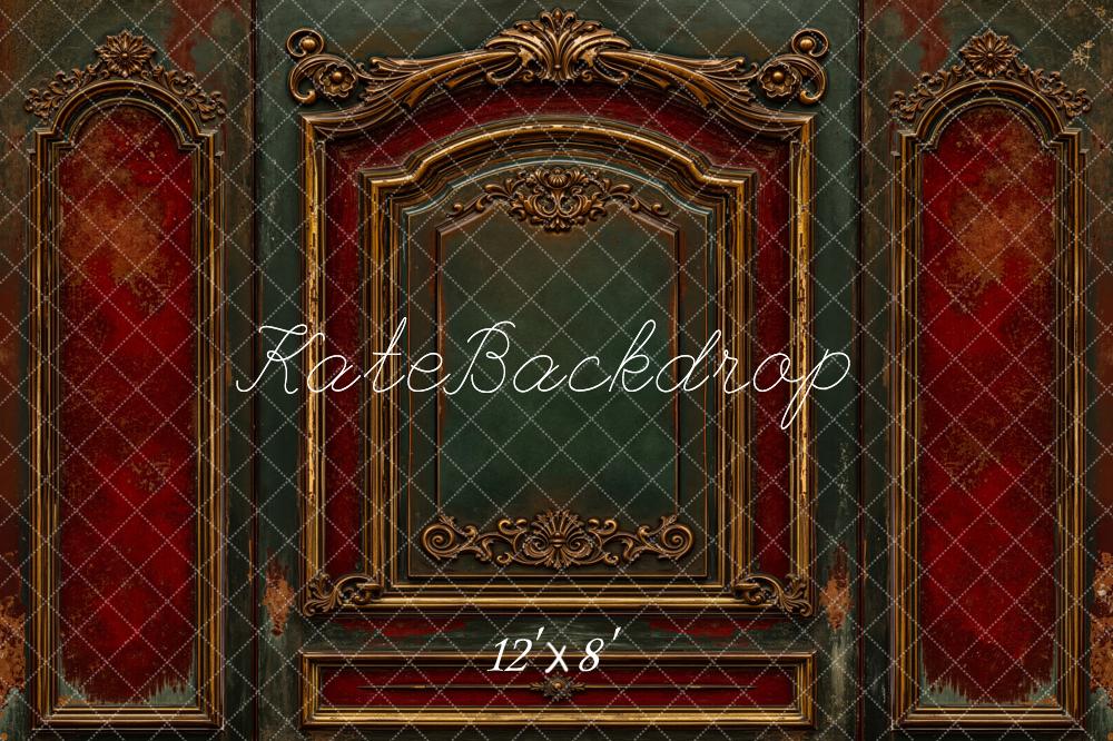 Kate Vintage Wall Red Green Fleece Backdrop Designed by Emetselch - Kate Backdrop AU