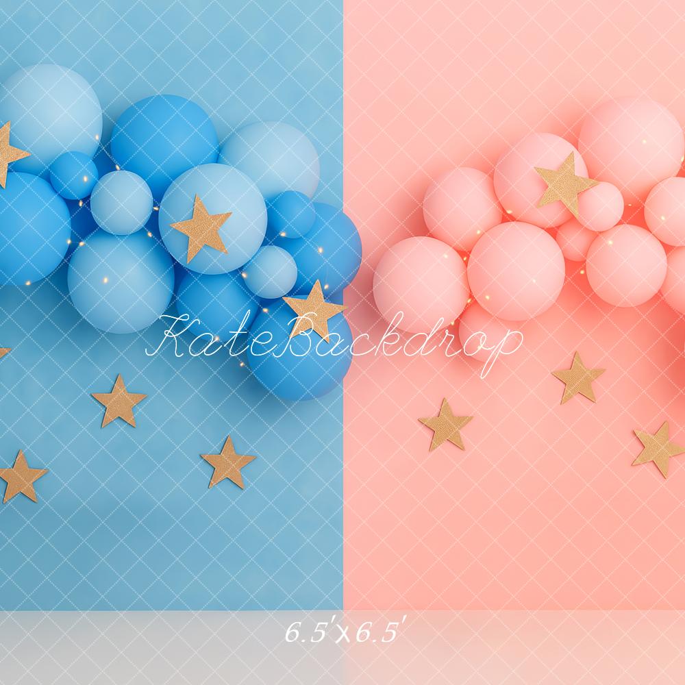 Kate Blue Pink Balloon Cluster Gold Stars Backdrop Designed by Patty Roberts