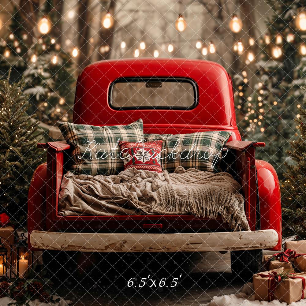 Kate Christmas Red Truck Pine Trees Backdrop Designed by Chain