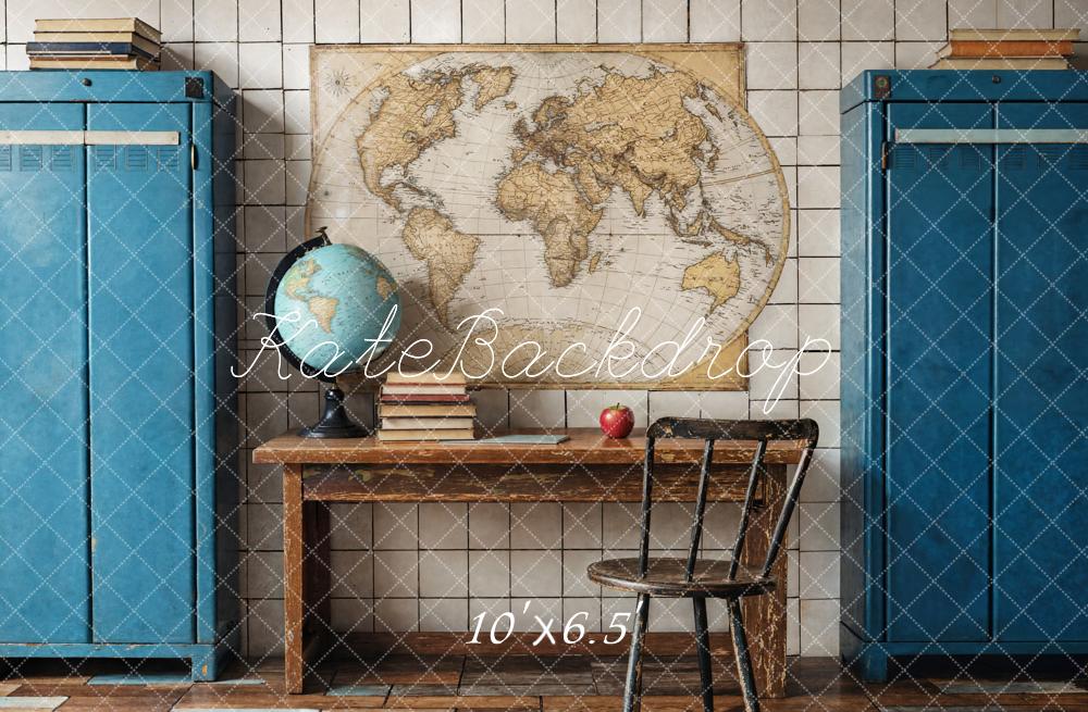 Kate Back to School Vintage Desk Map Globe Fleece Backdrop Designed by Emetselch - Kate Backdrop AU