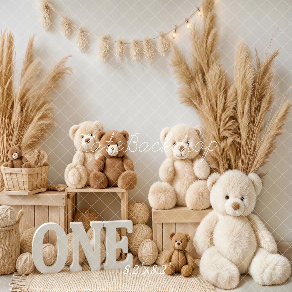 Kate Cake Smash Teddy Bears ONE Pampas Grass Backdrop Designed by Emetselch