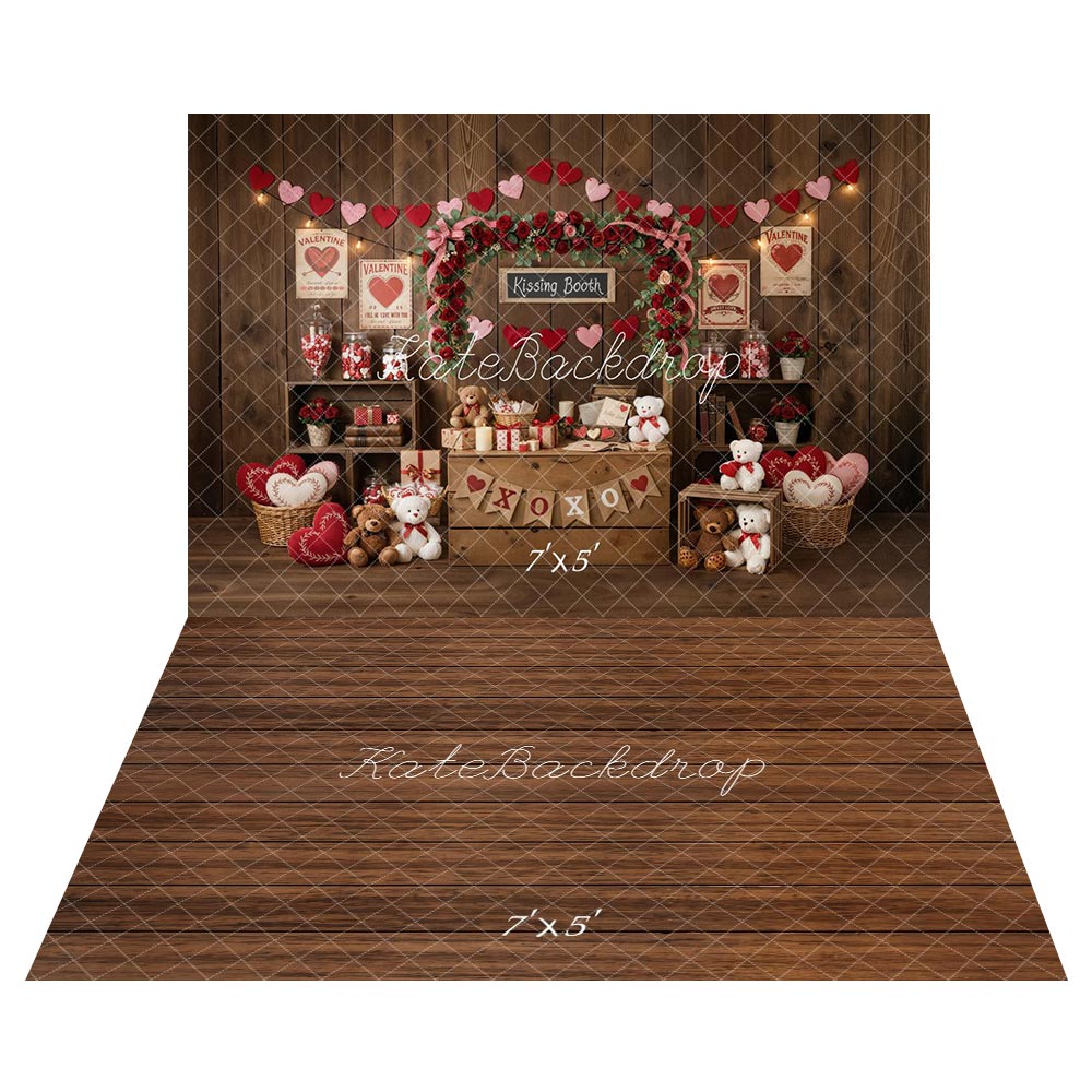 Kate Valentine Kissing Booth Backdrop+Wood Floor Backdrop for Photography